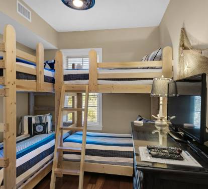 Bunk Room Sleeps 4 in 2 Twin bunk sets, 1 XL Twin set, 80 inches 1 Reg. Twin set