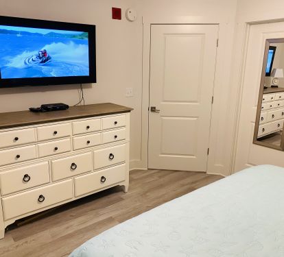SAMSUNG 50" SMART TV  * Private Bath has Full Size Shower with Built In Seat.