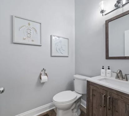 Powder room on the main floor so you don't have to enter a bedroom to use a bath