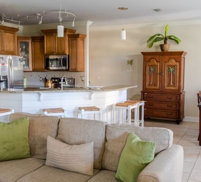 Palm tree carved armior for pantry use during your stay.