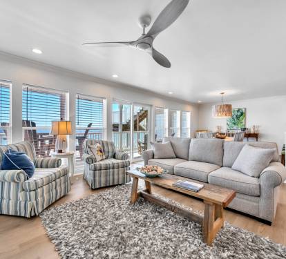 Spacious and comfortable with floor to ceiling windows overlooking beach.