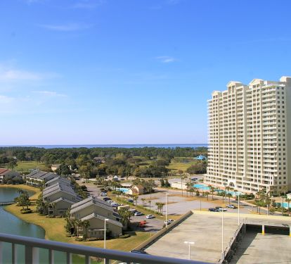 View of the lake, golf course and bay from our penthouse level front door!