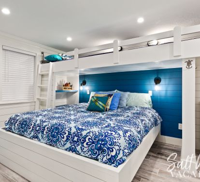 Custom made king bedroom with overhead bunks....the kiddo&rsquo;s will love these 