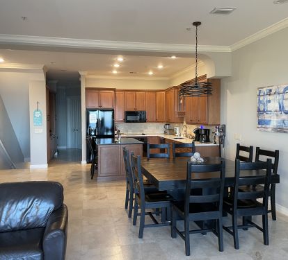 View from the living area into the kitchen.