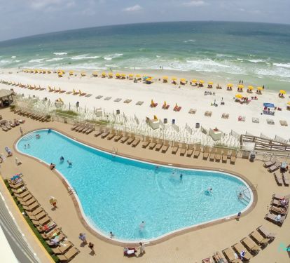 View from balcony of Pool, beach and Gulf of Mexico