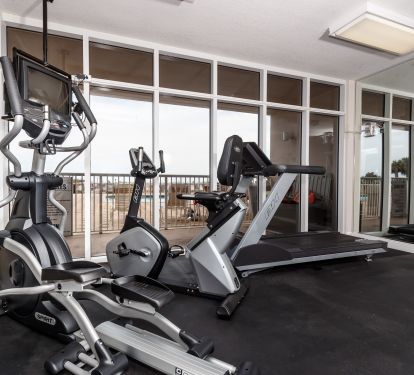 The fitness room is poolside and gulf front! 