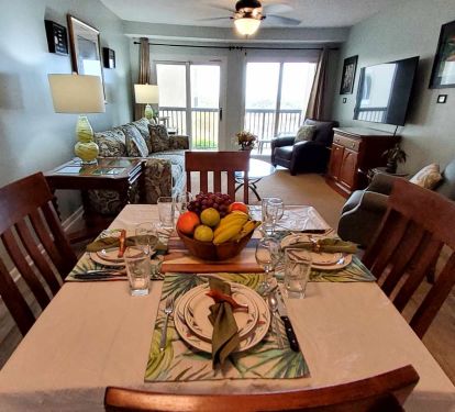 dining room, living room and view to Gulf of Mexico.