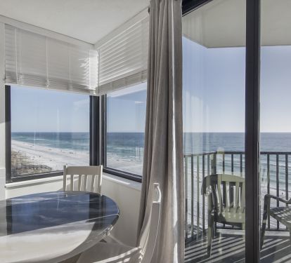 Dining table has a new design and moved towards windows for a view.