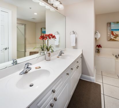 There's lots of counter space in this large main bath!