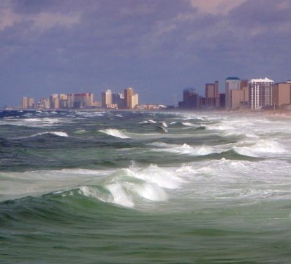 View from the Gulf of Mexico of Treasure Island Resort looking west - Surf's Up