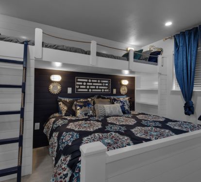 Custom king bed with twin over twin bunks