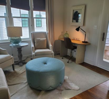 Private Sitting Area With Twin Love Seat Sofa Bed And Desk