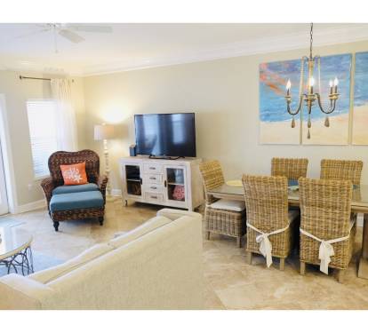 Enjoy a movie or the big game on the widescreen TV.