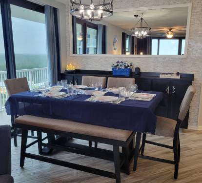 Dining for six at the table, and two at the bar
