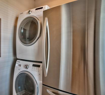 Full-size front load washer/dryer and fridge