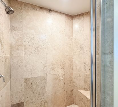 Travertine super clean private shower in master suite