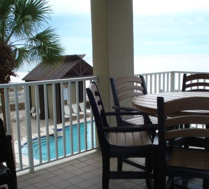 another view of the large balcony that is directly looking at the beautiful Orange Beach
