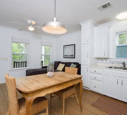 Open living in the kitchen, dining and living areas