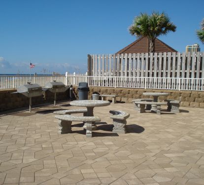 3 BBQ pits with seating