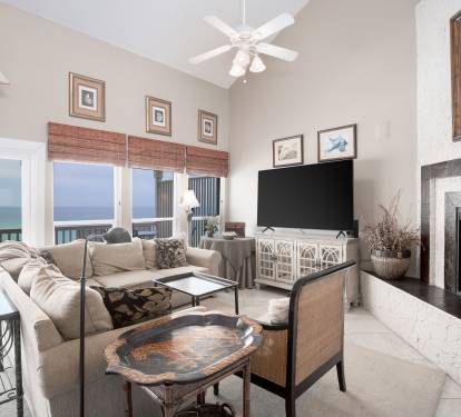 Tasteful decor and amazing beach views from floor to ceiling windows.