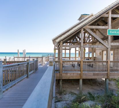 One of a kind beach pavilion offers bathrooms, snack bar, rinse showers, tables
