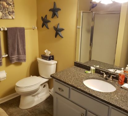 Hall bath with shower, can be private bathroom for 2nd master