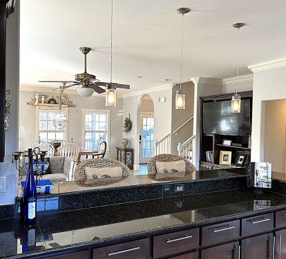 View from Kitchen to Living/Dining area/stairs