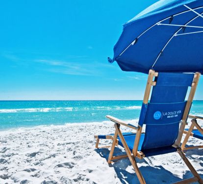 Private beach for Emerald shores guests with chair/umbrella rentals available. 