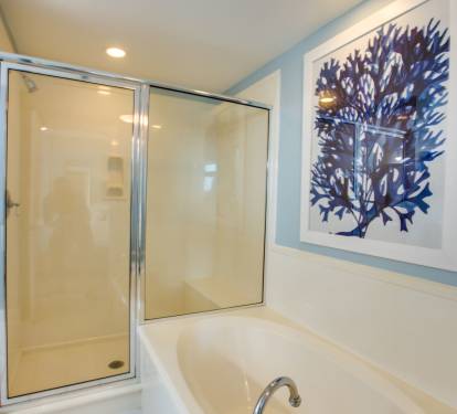 Both full bathrooms have a large walk-in shower and garden tub.