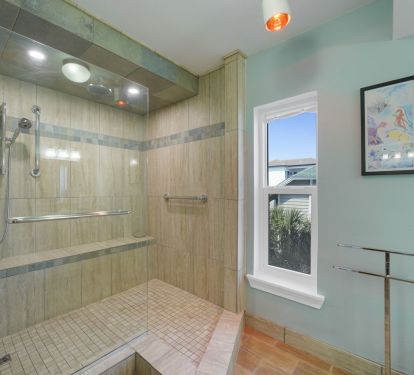 Enjoy a spa-like experience in the oversized walk in tile shower at Cabana Club 301 in Destin.