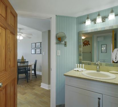 Modern coastal bathroom in this Destin beachfront condo