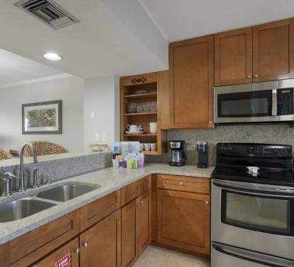 Full kitchen with stainless steel appliances
