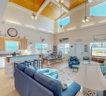 Experience the magnificence of our luxe vacation home with its splendid grandeur on display from floor to ceiling. Tasteful and charming decor enhance the overall ambiance and help create an inviting warmth.