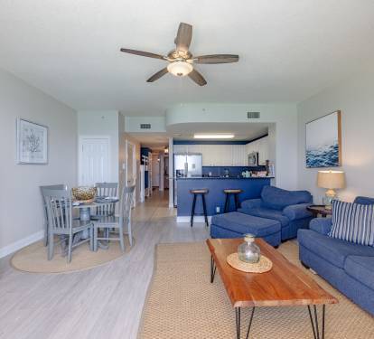 views of living room and kitchen