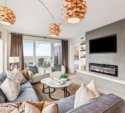 Gulf-Front Living Area with Electric Fireplace!