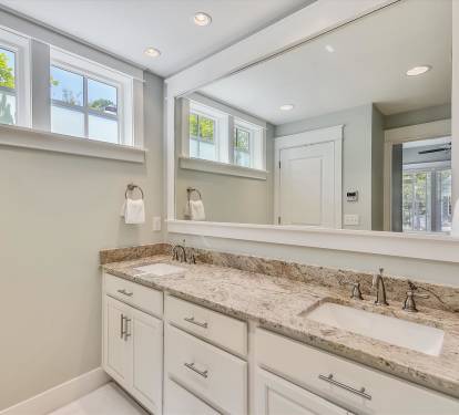 Beautiful primary bathroom with modern finishes and thoughtful details