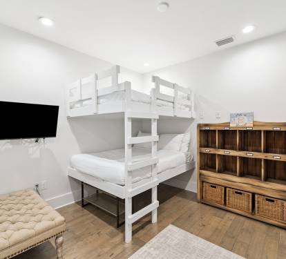 Cozy Full Over Full Bunk Nook + Flat-Screen TV