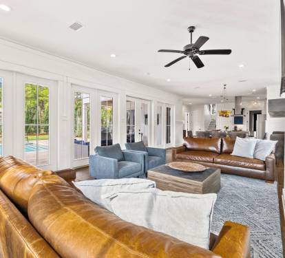 Living Room with Pool Views