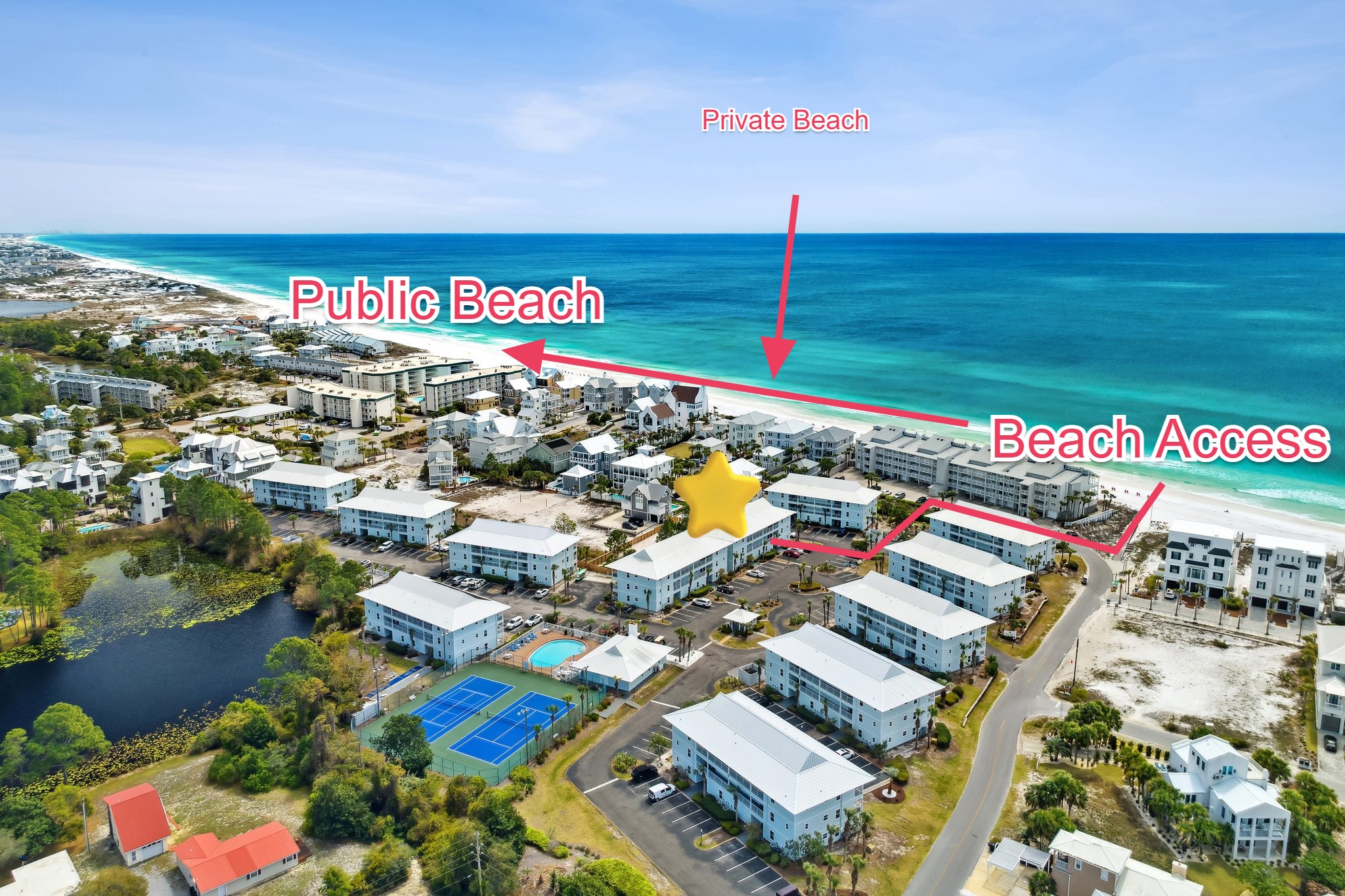 Unit location and public beach