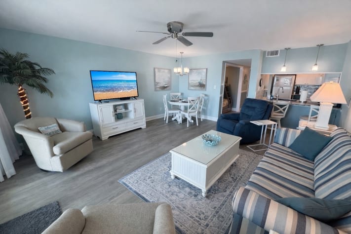 Dining area and Living Room with 60" LG television. 