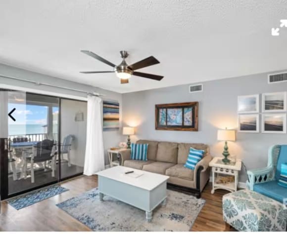 Living area. Couch has a queen size sleeper sofa. There is a memory foam mattress available for added comfort.