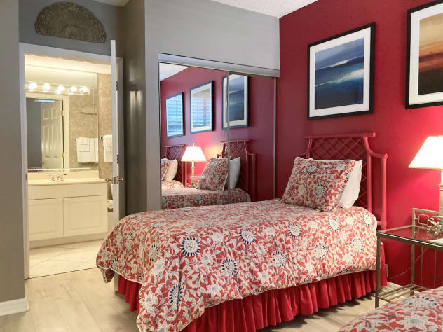 The Red room connects to hall guest bathroom