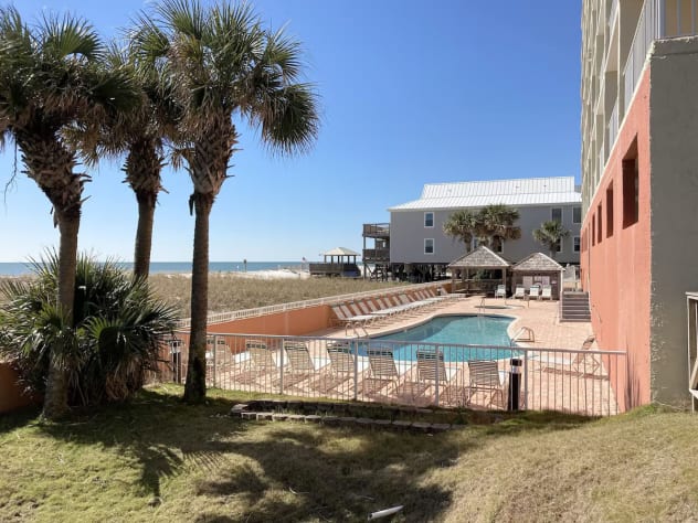 Beautiful beach-side pool with restrooms close by.