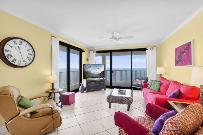 Grand living room with huge glass windows