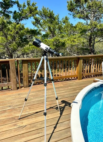 The telescope is excellent for seeing the stars at night, or to check out the untouched wetlands behind the fenced in property.