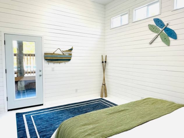 12 x 17 room with King size bed; on the first floor - walk out to pool and outdoor shower