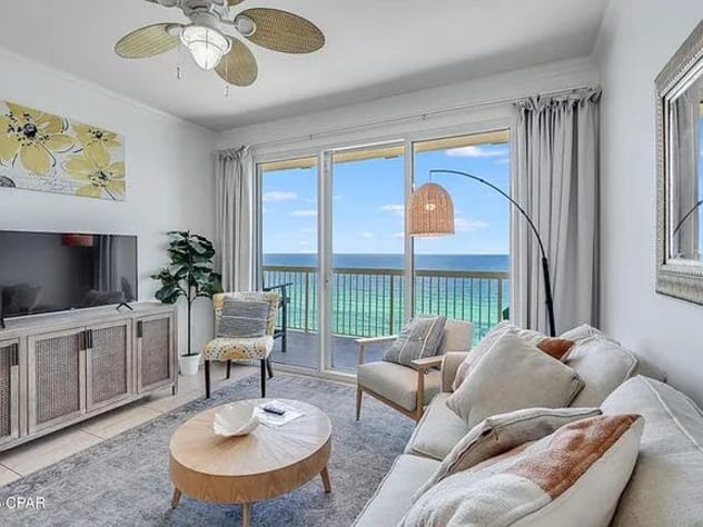 Living room with Smart TV and beach views&mdash;relax in comfort with stunning scenery