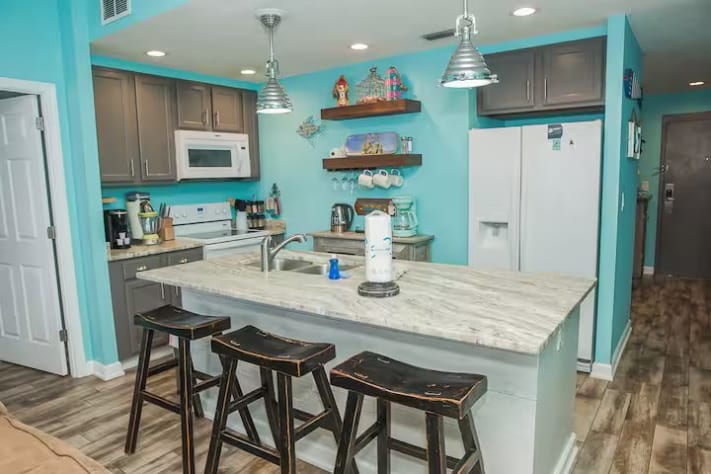 Kitchen island is perfect for quick grab and go meals