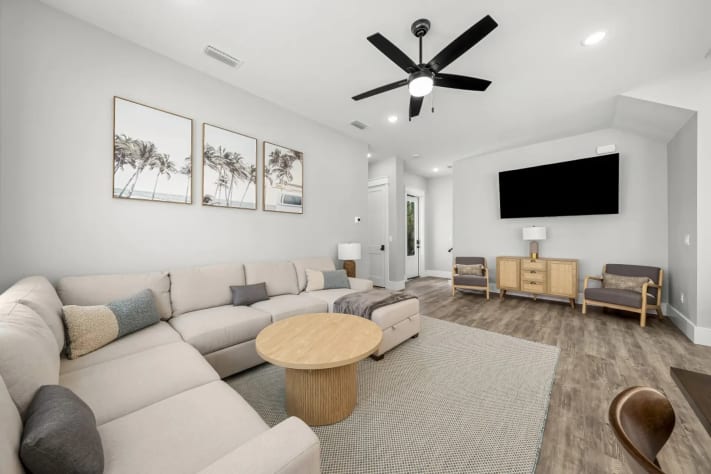 Grand living room with cozy couch