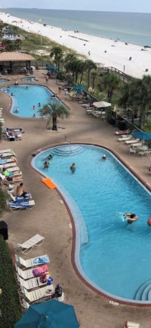 Two large pools, one heated in fall months. (Two hot tubs and kiddie pool too.)
